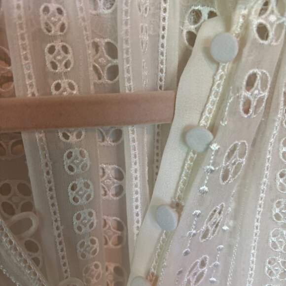 Rebecca Taylor Geo Eyelet Silk Blouse, Cream, XS - Picture 11 of 12